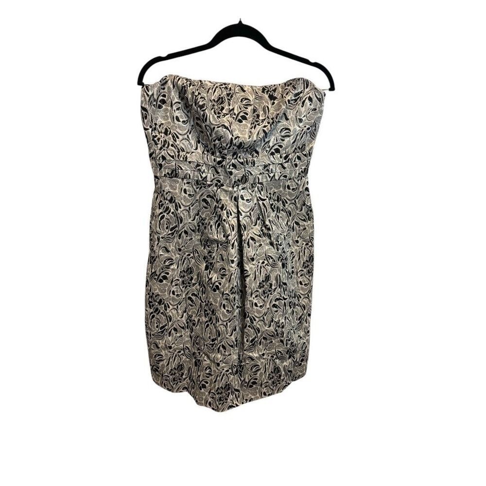 Gianni Bini Strapless‎ Dress Party Cocktail Black & Silver Floral Print Dress